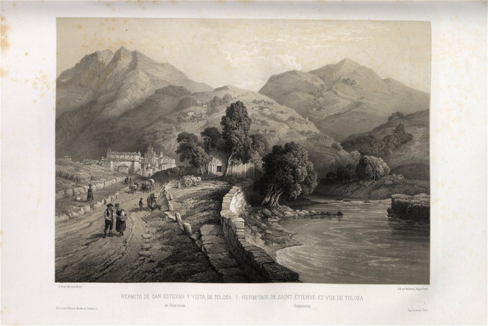 1850, España artística y monumental, vistas y descripción de los sitios y monumentos más notables de españa, vol 3, Hermita de San Estevan y vista de Tolosa en Guipúzcoa