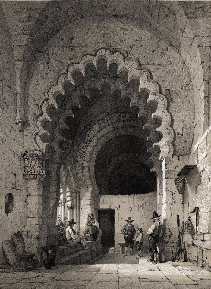 1850, España artística y monumental, vistas y descripción de los sitios y monumentos más notables de españa, vol 3, Sala de los palacios de Galiana en Toledo (cropped)