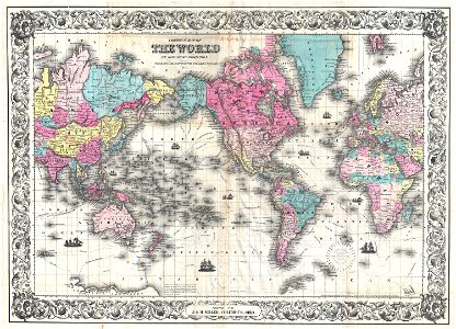 1852 Colton's Map of the World on Mercator's Projection ( Pocket Map ) - Geographicus - World-colton-1852. Free illustration for personal and commercial use.