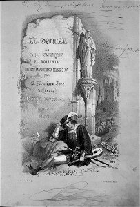 1852-1854, El doncel de don Enrique el Doliente, Mariano José de Larra, tomo I, portada, Urrabieta. Free illustration for personal and commercial use.