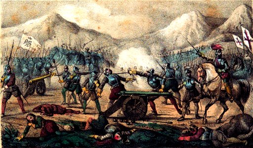 1853, Los mártires de la libertad española, vol I, Ayala toma la artillería a los imperiales en el valle de Arratia (cropped)