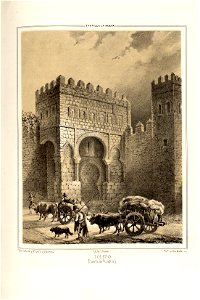 1853, Recuerdos y bellezas de España, Castilla la Nueva, tomo I, Toledo, Puerta de Visagra. Free illustration for personal and commercial use.