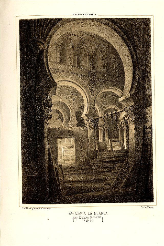 1853, Recuerdos y bellezas de España, Castilla la Nueva, tomo I, Santa María la Blanca, hoy almacén de enseres, Toledo