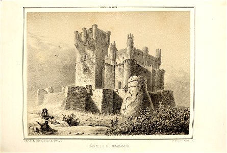 1853, Recuerdos y bellezas de España, Castilla la Nueva, tomo II, Castillo de Guadamur. Free illustration for personal and commercial use.