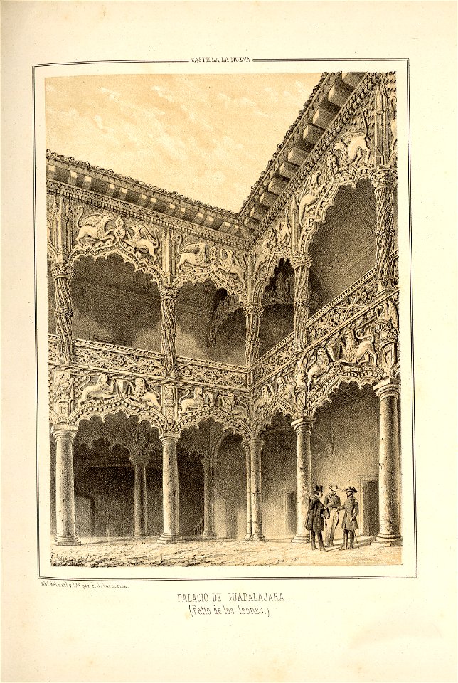 1853, Recuerdos y bellezas de España, Castilla la Nueva, tomo II, Palacio de Guadalajara, patio de los leones