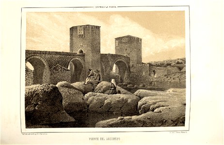 1853, Recuerdos y bellezas de España, Castilla la Nueva, tomo II, Puente del Arzobispo. Free illustration for personal and commercial use.