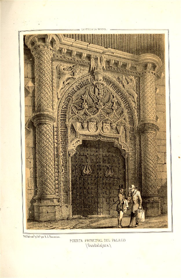 1853, Recuerdos y bellezas de España, Castilla la Nueva, tomo II, Puerta principal del palacio, Guadalajara