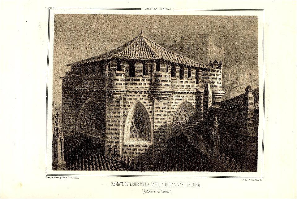 1853, Recuerdos y bellezas de España, Castilla la Nueva, tomo I, Remate esterior de la capilla de don Álvaro de Luna, catedral de Toledo