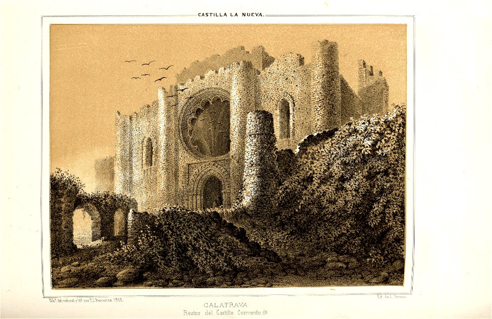 1853, Recuerdos y bellezas de España, Castilla la Nueva, tomo II, Calatrava, restos del castillo convento