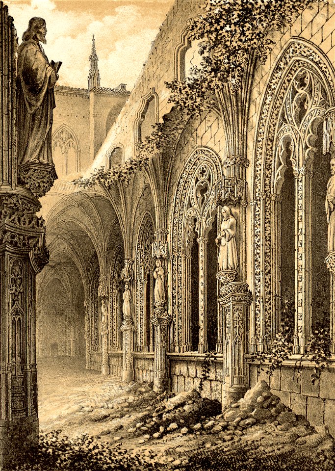1853, Recuerdos y bellezas de España, Castilla la Nueva, tomo II, Ruinas del claustro de San Juan de los Reyes, Toledo (cropped)