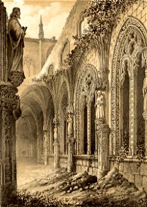 1853, Recuerdos y bellezas de España, Castilla la Nueva, tomo II, Ruinas del claustro de San Juan de los Reyes, Toledo (cropped). Free illustration for personal and commercial use.