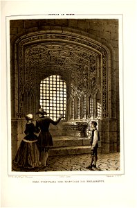 1853, Recuerdos y bellezas de España, Castilla la Nueva, tomo II, Una ventana del castillo de Belmonte. Free illustration for personal and commercial use.
