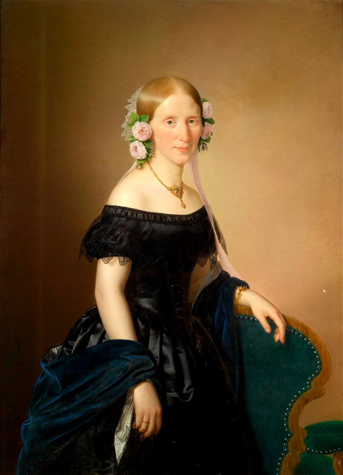 Joseph Weidner Bildnis einer Dame mit Rosen im Haar 1854