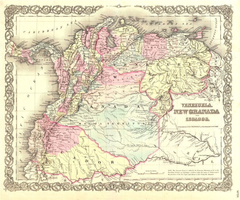 1855 Colton Map of Columbia, Venezuela and Ecuador - Geographicus - VenezuelaColumbia-colton-1855