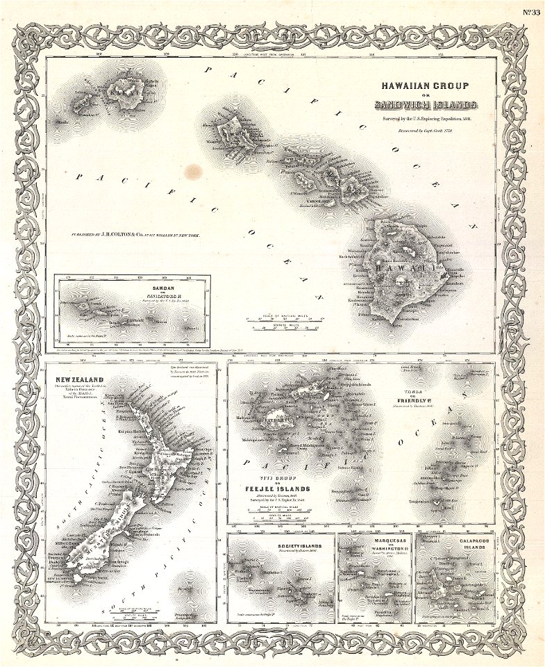 1855 Colton Map of Hawaii and New Zealand - Geographicus - Hawaii-colton-1855