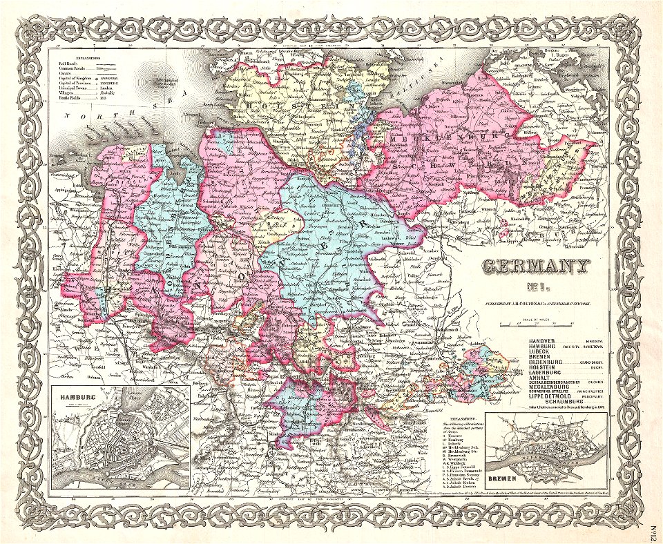 1855 Colton Map of Hanover and Holstein, Germany - Geographicus - Germany1-colton-1855