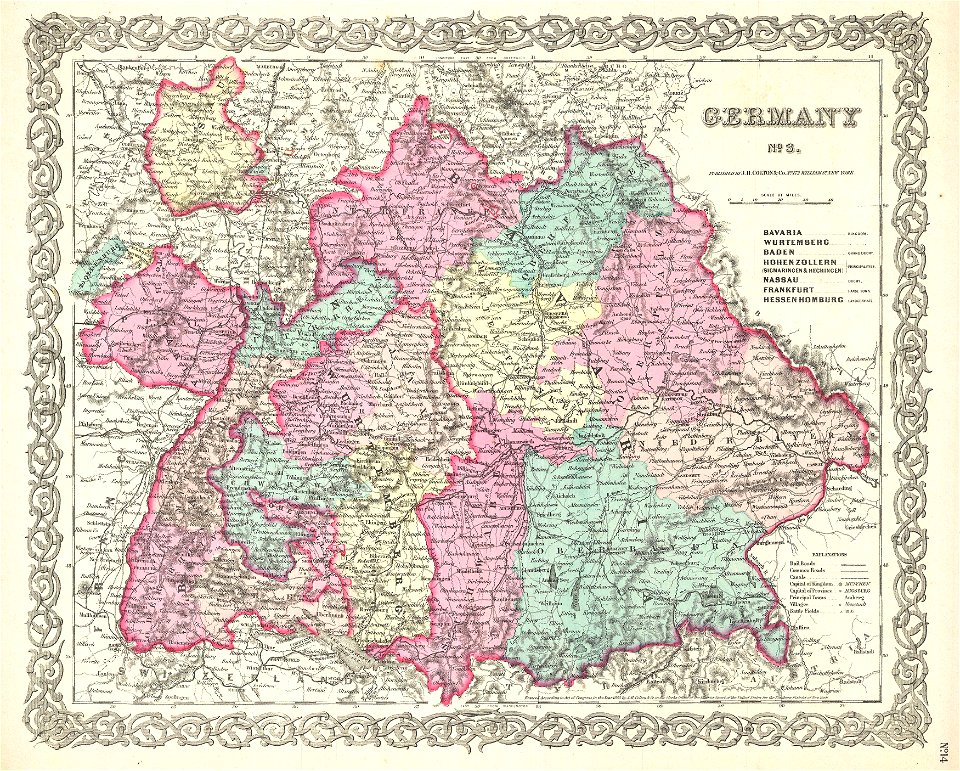 1855 Colton Map of Bavaria, Wurtemberg and Baden, Germany - Geographicus - Germany3-colton-1855