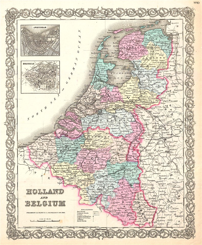 1855 Colton Map of Holland and Belgium - Geographicus - HollandBelgium-colton-1855