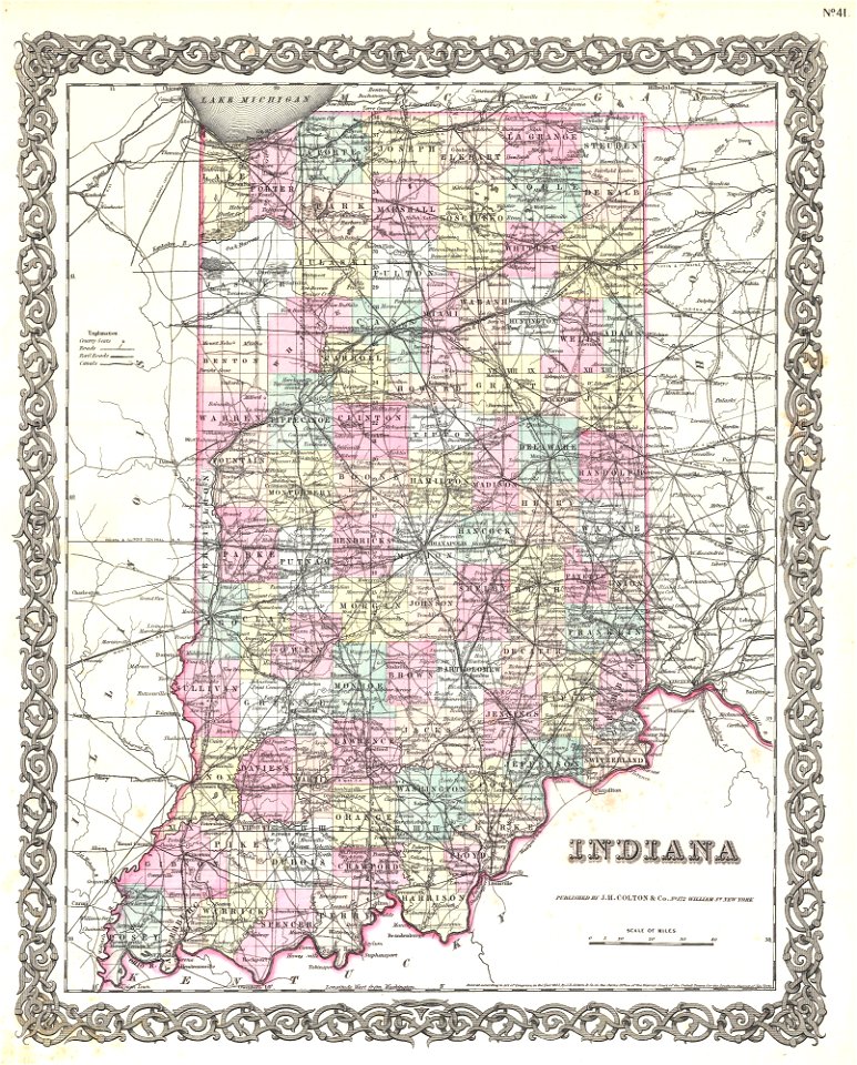 1855 Colton Map of Indiana - Geographicus - Indiana-colton-1855