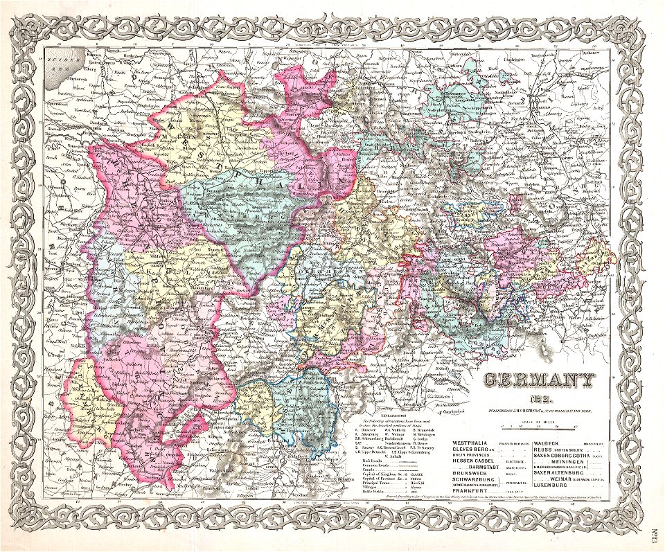 1855 Colton Map of Western Germany, Westphalia, Rheinland - Geographicus - Germany2-colton-1855