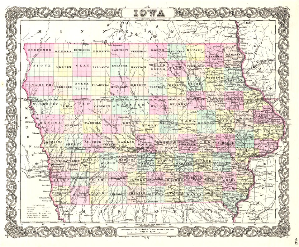 1855 Colton Map of Iowa - Geographicus - Iowa-colton-1855