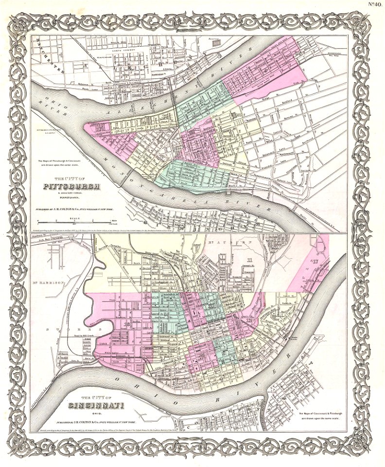 1855 Colton Plan or Map of Pittsburgh, Pennsylvania and Cincinnati, Ohio - Geographicus - PittsburghCincinnati-colton-1855