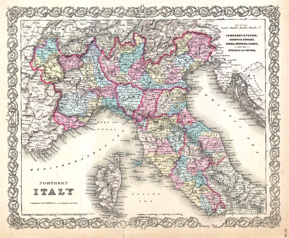 1855 Colton's Map of Northern Italy and Corsica - Geographicus - ItalyNorth-colton-1855