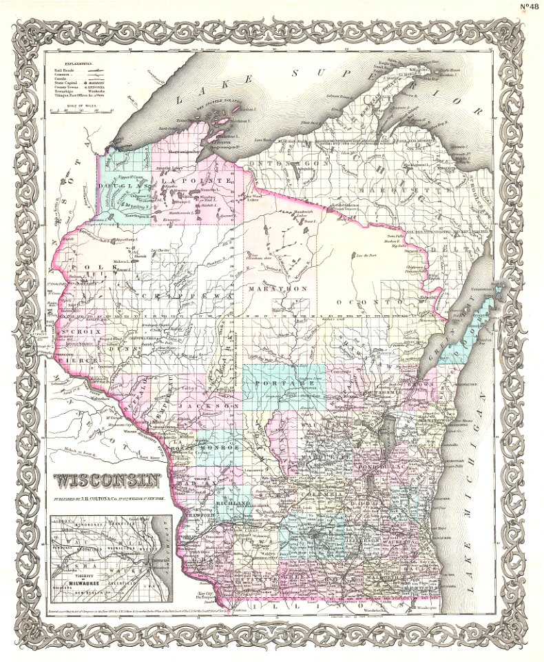 1855 Colton Map of Wisconsin - Geographicus - Wisconsin-colton-1855
