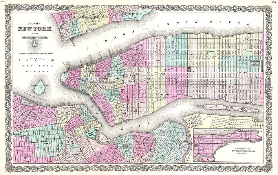 1855 Colton Map of New York City, Manhattan, Brooklyn, Hoboken (first edition) - Geographicus - NewYorkCity-colton-1855