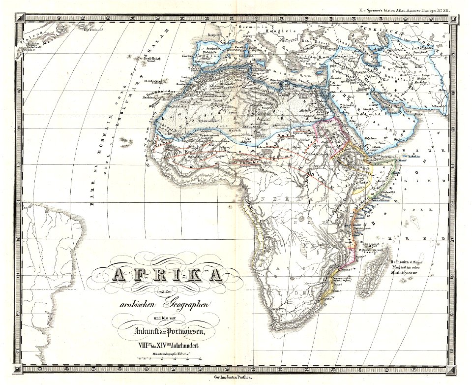 1855 Spruner Map of Africa from the 8th to the 14th century - Geographicus - Africa700-1300-spruner-1855