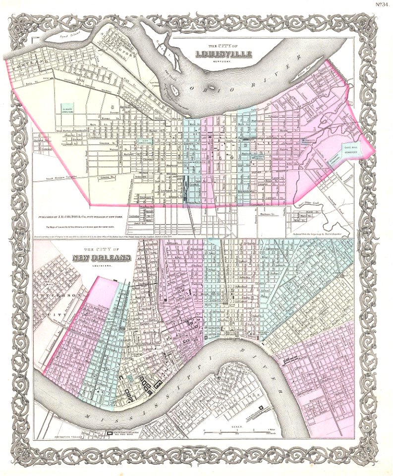 1855 Colton Plan or Map of New Orleans, Louisiana and Louisville, Kentucky - Geographicus - LouisvilleNewOrleans-colton-1855