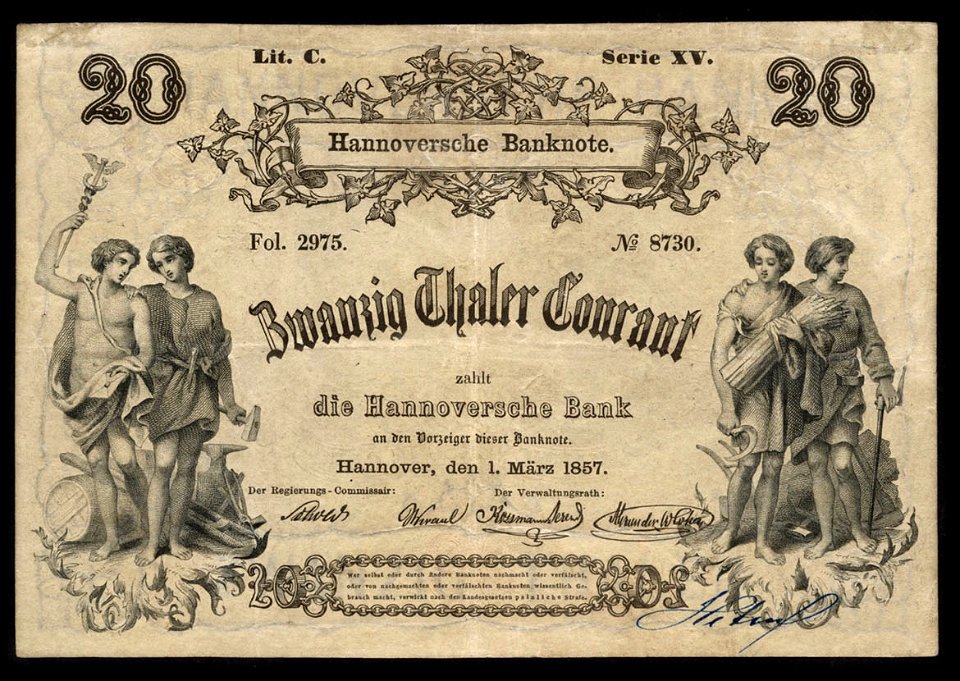 1857-03-01 Hannoversche Bank 20 Thaler Courant, Bildseite