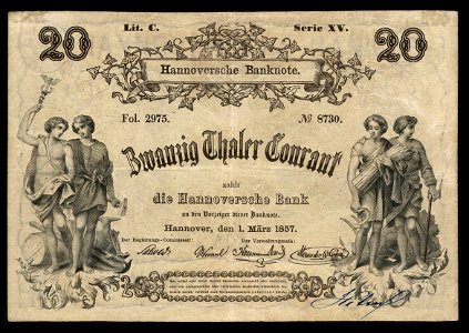 1857-03-01 Hannoversche Bank 20 Thaler Courant, Bildseite