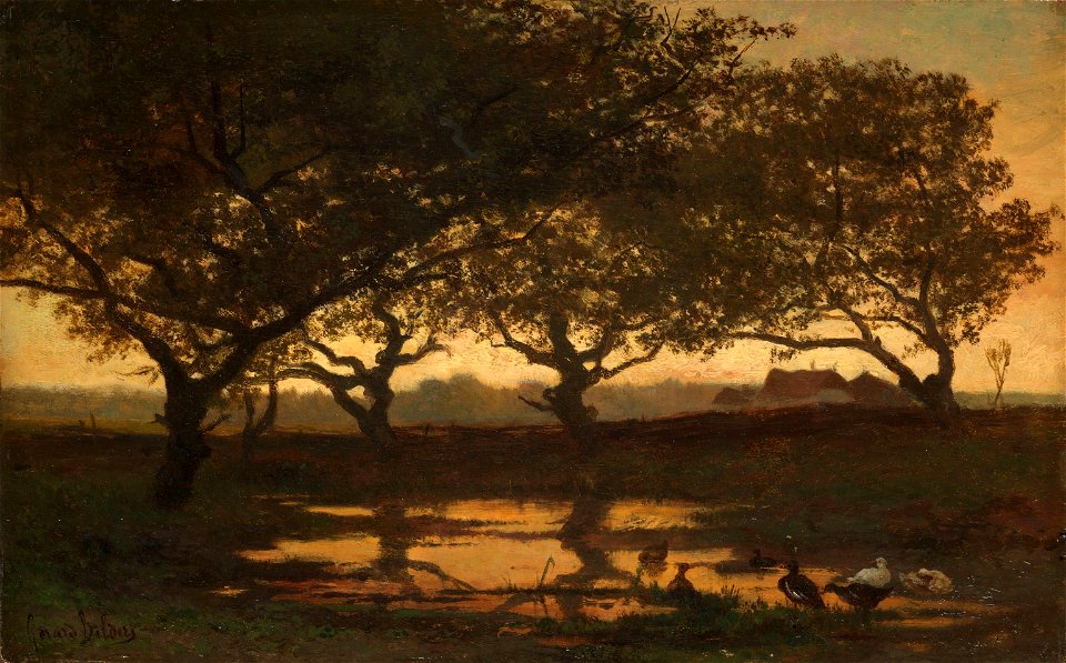 Bosvijver bij zonsondergang Rijksmuseum SK-A-3072