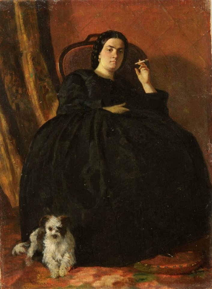 Theodor Aman - Portret de femeie cu caine