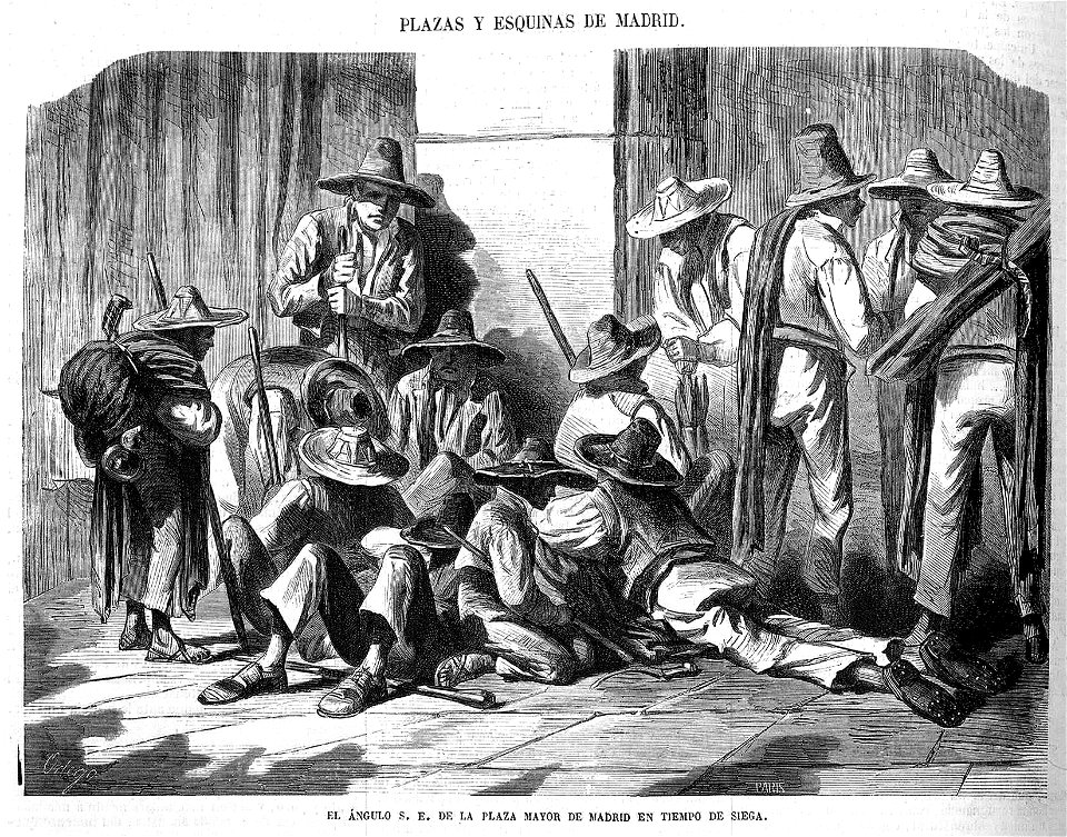 1862-07-06, El Museo Universal, Plazas y esquinas de Madrid, El ángulo sureste de la Plaza Mayor de Madrid en tiempo de siega, Ortego