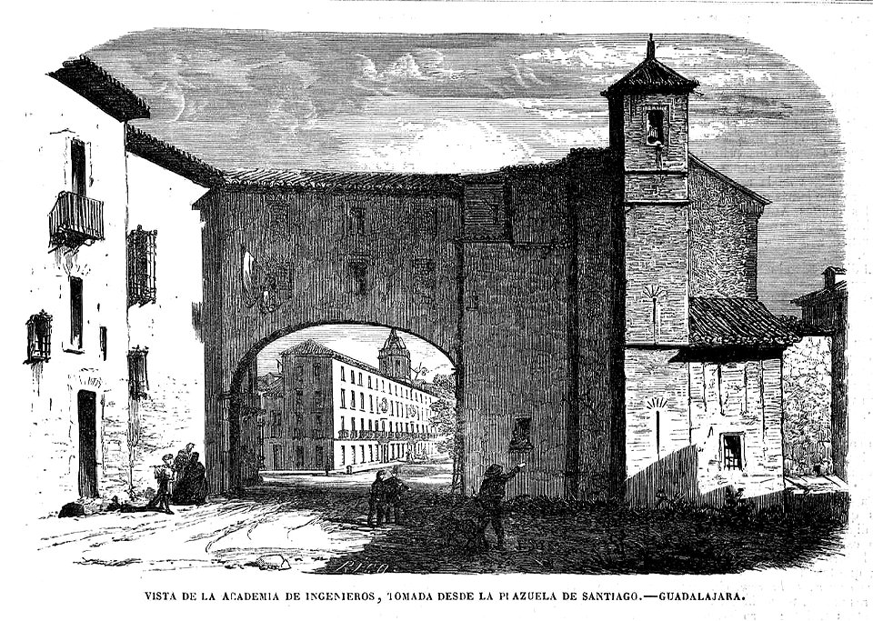 1864-09-11, El Museo Universal, Vista de la Academia de Ingenieros, tomada desde la plazuela de Santiago, Guadalajara
