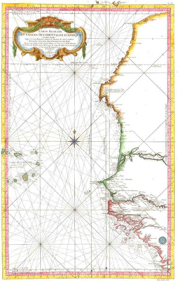 1865 Bellin Sea Chart of Western Africa ( Senegal, Gambia, Guinea, etc.) - Geographicus - WestAfrica2-bellin-1765