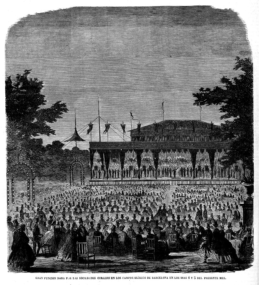 1864-06-19, El Museo Universal, Gran función dada por las sociedades corales en los Campos Elíseos de Barcelona en los días 4 y 5 del presente mes