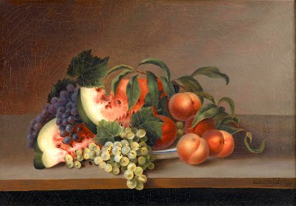 1865, Peale, Rubens, Still Life with Watermelon. Free illustration for personal and commercial use.