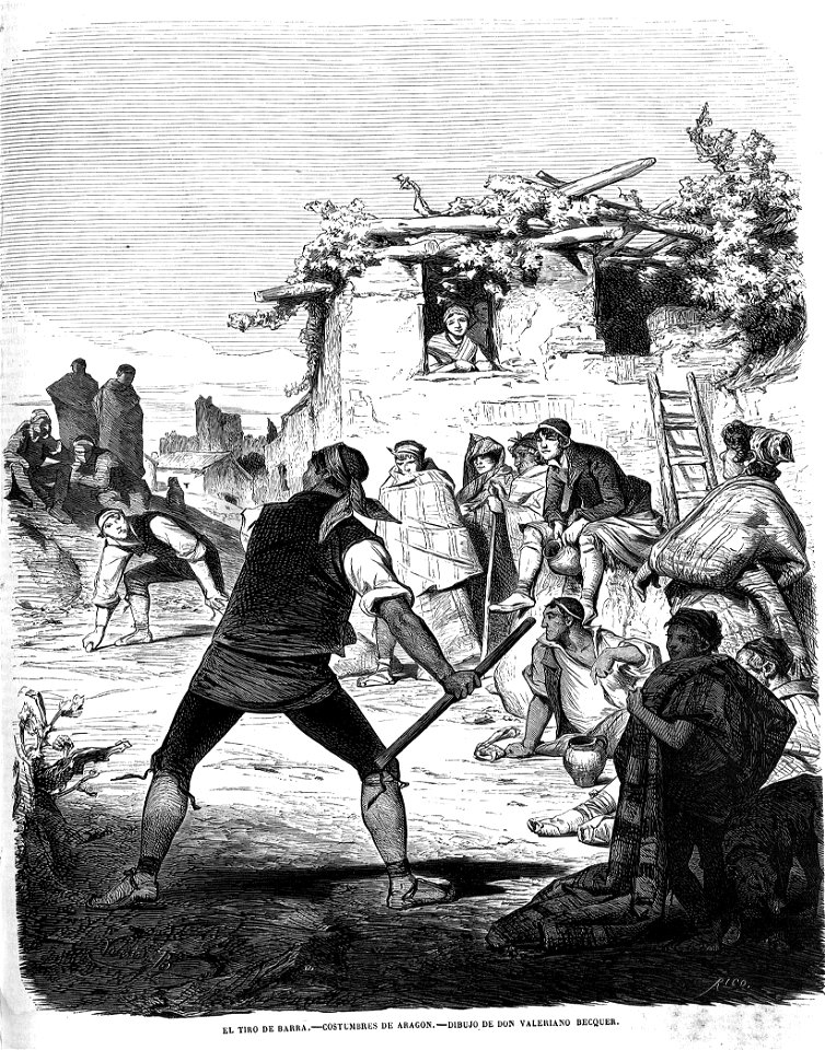 1865-10-08, El Museo Universal, El tiro de barra, Costumbres de Aragón, Dibujo de don Valeriano Bécquer