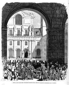 1865-08-20, El Museo Universal, Entrada del cadáver del infante don Francisco en el patio de los Reyes del monasterio de San Lorenzo
