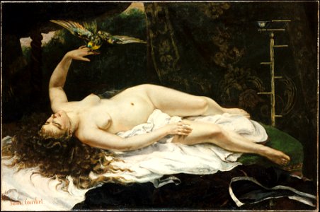 1866 Gustave Courbet - Woman with a Parrot. Free illustration for personal and commercial use.
