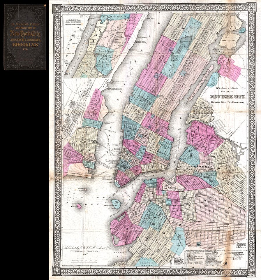 1867 Colton Pocket Map of New York City and Brooklyn - Geographicus - NewYorkCity-colton-1867