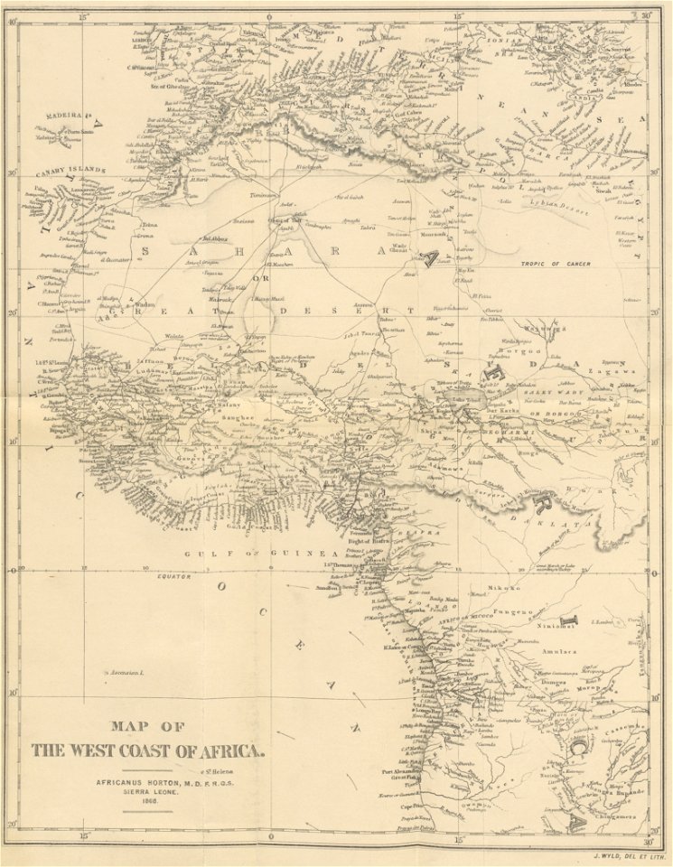 (1868) MAP OF THE WEST COAST OF AFRICA, by Africanus Horton, Sierra Leone