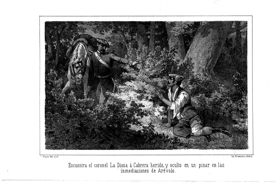 1871-1872, La estafeta de palacio (historia del último reinado), Encuentra el coronel La Diosa á Cabrera herido, y oculto en un pinar en las inmediaciones de Arévalo