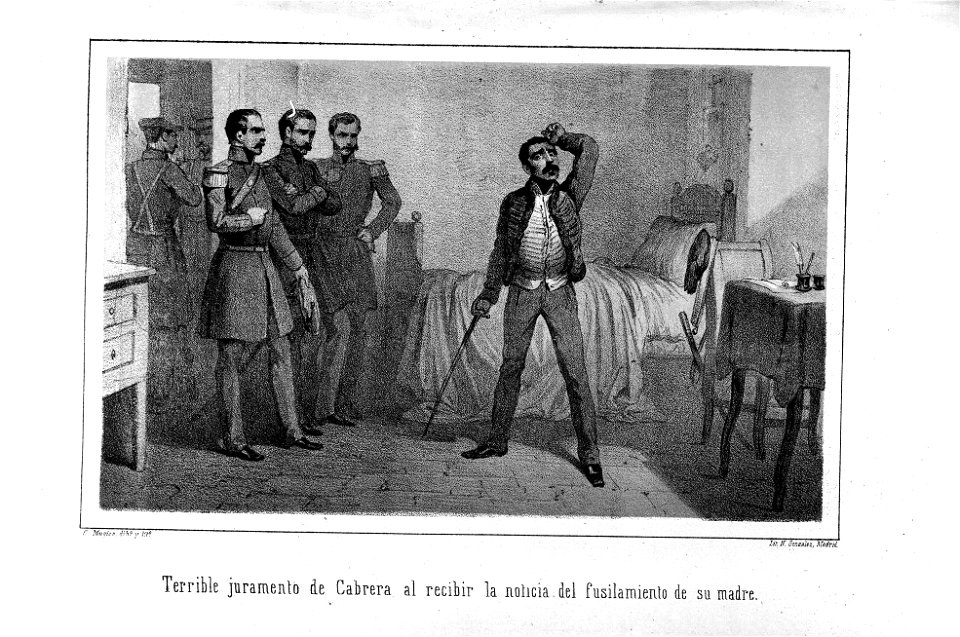 1871-1872, La estafeta de palacio (historia del último reinado), Terrible juramento de Cabrera al recibir la noticia del fusilamiento de su madre