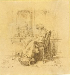 Alexander Hugo Bakker Korff - Interieur paisible, breiende oude dame