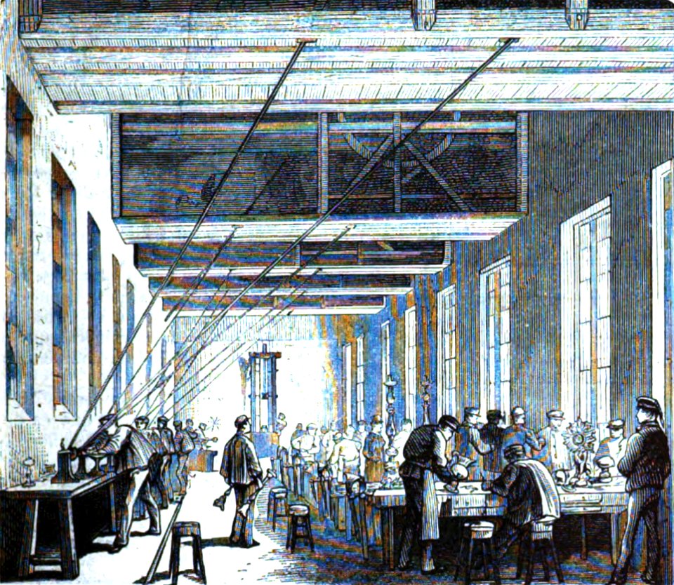 1872-03-08, La Ilustración Española y Americana, Madrid, Establecimiento y talleres de la fábrica y fundición de metales de Leoncio Meneses (cropped) Plateros y tornos