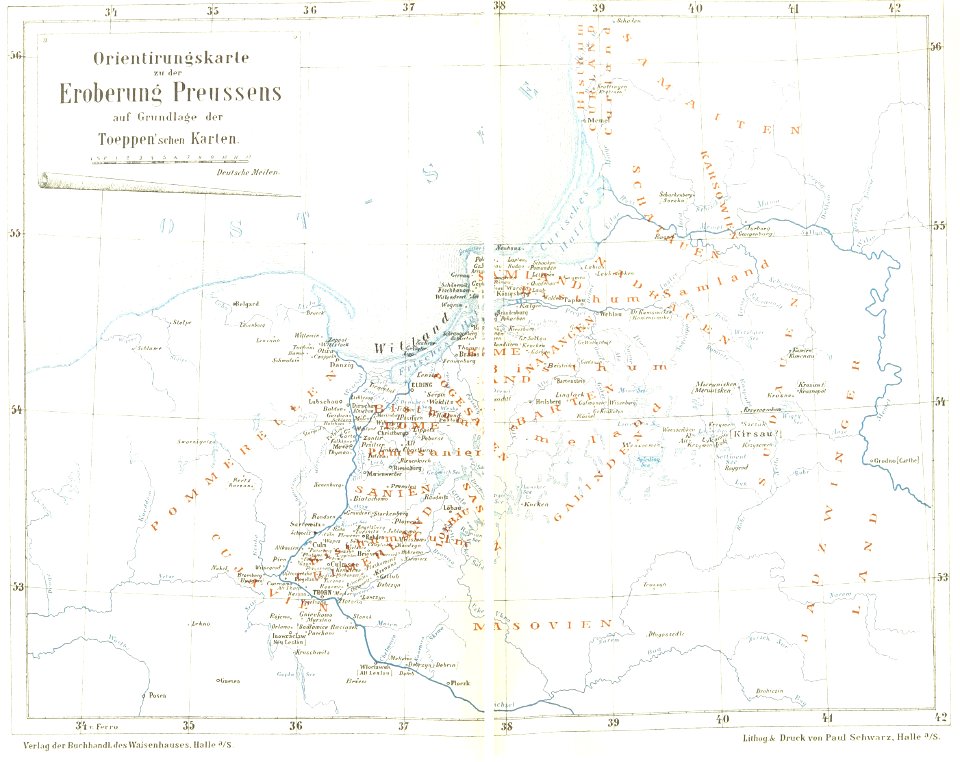 Orientierungskarte zu der Eroberung Preussens durch die Deutschen